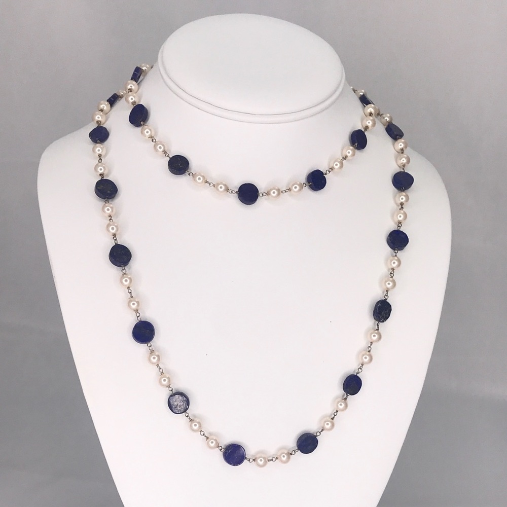 Glass Pearl and Lapis Necklace